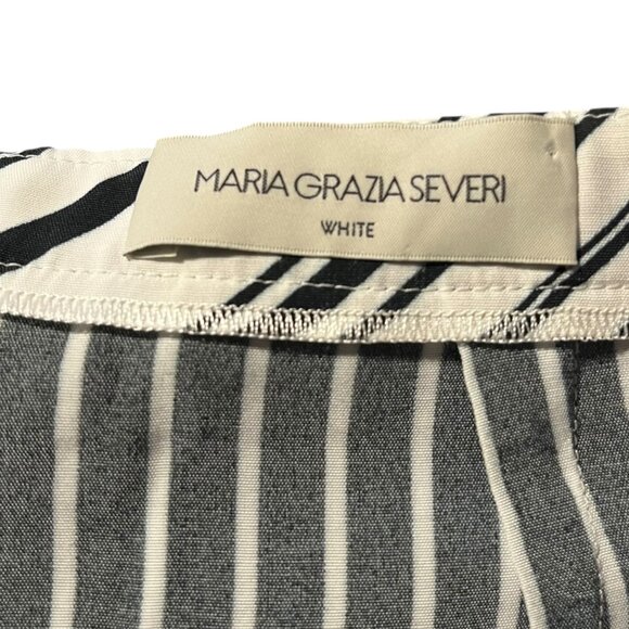 Maria Grazia Severi White Women's 46 Trouser Black White‎ Striped Viscose Slit - Picture 6 of 11